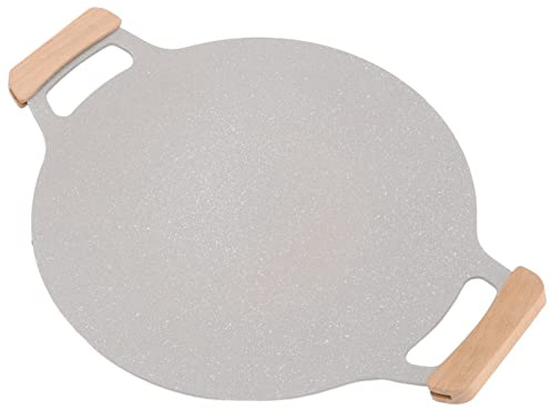 Nikou Koreanische Grillpfanne für drinnen und draußen, antihaftbeschichtet, Aluminium, Grillplatte mit Griffen für Gasherd, Induktionsherd, 34 cm, rundes Design, leicht zu reinigen
