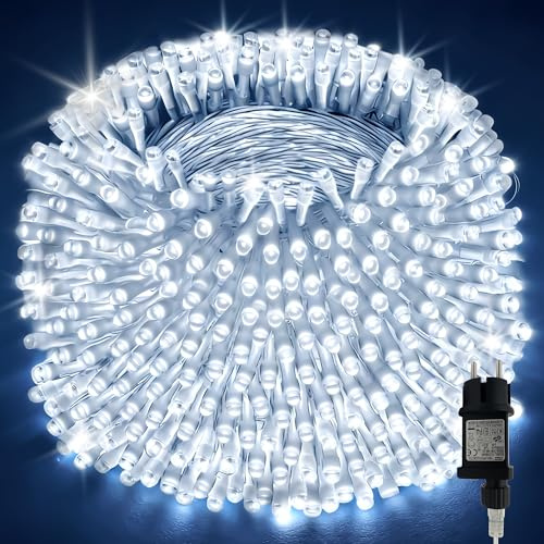 SINGCHUNGTE 500LED 52M Lichterkette Aussen, Lichterkette Außen Wetterfest 8 Modi IP44 Wasserdicht, Lichterkette Outdoor für Balkon Balcony Garten Terrasse Zaun Camping Tor Hof Party Hochzeit (Weiß)