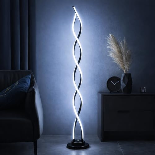 Arcadia Lampada da Terra LED Moderna Spirale | Piantana Design Contemporaneo | Luce Calda/Fredda | Lampada Salotto Camera da Letto Studio, Arredo Interni Elegante 120 cm (Nero)