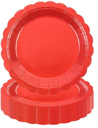HiEnjoin 50 Stück Wellkanten Pappteller,18cm Rot Einweg Party Teller Dessert Perfekt für Babypartys Hochzeit Geburtstag Dekoration