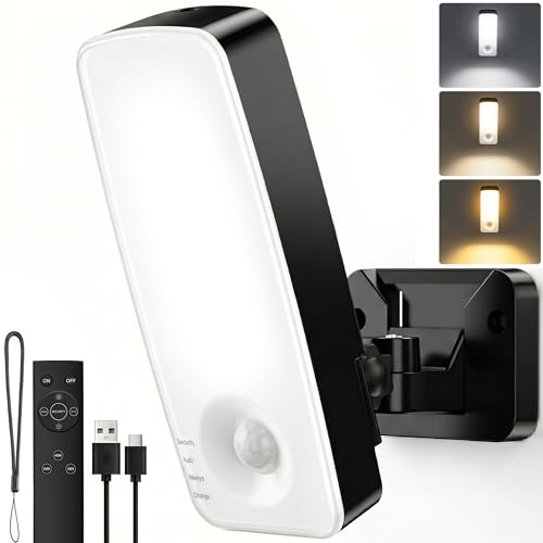 vighep Aussenlampe mit Bewegungsmelder-10000 mAh Akku Außenlampe mit Fernbedienung, 3 Modi/3000-6500K/Dimmbar, IP65 Wasserdichte LED Wandleuchte für Haustür,Garage,Hinterhof,Terrasse-1 Stück