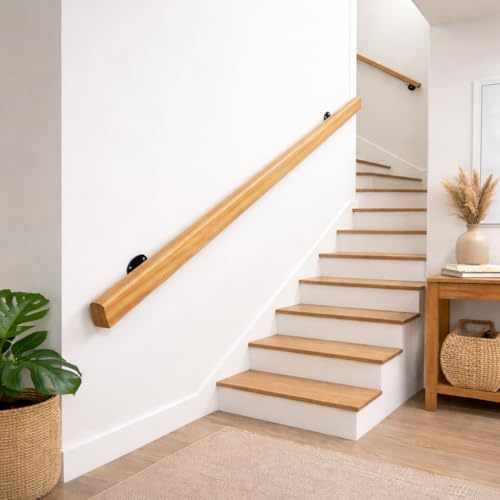 Phönix Massivholz-Handlauf | maßgefertigter Handlauf für die Wand | Walnussholz komplett mit Halterungen und Montageset | Länge 50 bis 400 cm | für Inneneinrichtung (330 cm)