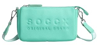 SOCCX Damen Kleine Umhängetasche mit Logo und Intarsia-Webriemen
