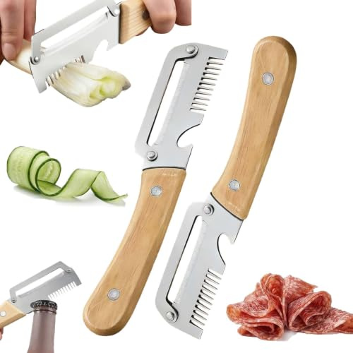 3-in-1 Multifunktionaler schäler, 2x Universeller Sparschäler Aus Edelstahl, Kartoffelschäler & Obstschäler Mit Flaschenöffner Und Frühlingszwiebelschneider Für s, Obsts & Fleischscheiben