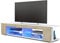 Vladon Lowboard Movie, TV-Kommode mit 4 offenen Fächern und Zierleisten, Weiß matt/Eiche Sägegrau, inkl. LED-Beleuchtung blau (134 x 29 x 39 cm)