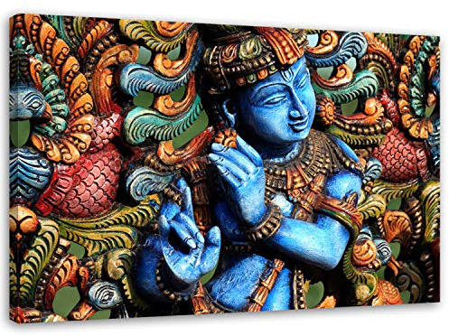 Feeby, Leinwandbild, Bilder, Wand Bild, Wandbilder, Kunstdruck 70x100cm, Statue, Buddha, Zen, Indien, Oriental, Multicolor