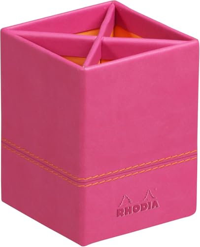 Rhodia 318912C Stifteköcher (8 x 8 x 11 cm, praktisch und strapazierfähig, Kunstleder, elegant, ideal für Ihr Büro) 1 Stück, himbeer
