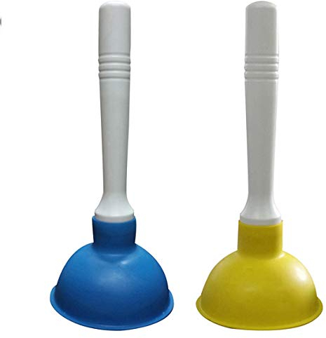 Coralpearl Desatascador Ventosa de Mano Pequeño, Mini Desagüe Émbolo de Color de 10 cm de Diámetro Interno, Mango de Plástico de 22 cm para Fregadero de Cocina, Inodoro, Baño, Ducha (Azul+Amarillo)