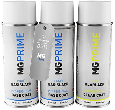 MG PRIME Autolack Sprühdosen Set für Daewoo D511 Orange Grundlack Basislack Klarlack Spraydose 400ml