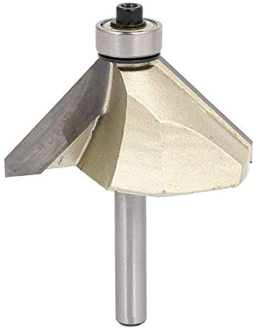 XMHF 1/4-inch Shank 1-inch Cutting Length Ball Bearing 45 Degree Chamfer Corner Router Bit Two Flutes Corner Router Bit Silver Tone