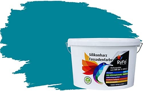 RyFo Colors Silikonharz Fassadenfarbe Lotuseffekt Trend Opal 10l - bunte Fassadenfarbe, weitere Blau Farbtöne und Größen erhältlich, Deckkraft Klasse 1