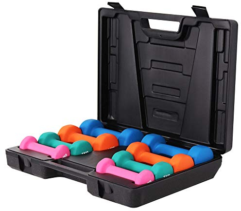 GORILLA SPORTS® Gymnastikhanteln Set - 10kg Gewichte mit Koffer, 2x0,5kg, 2x1kg, 2x1,5kg, 2x2kg, rutschfeste, Neopren - Hantelset, Kurzhanteln Set, Aerobic Dumbbells, Krafttraining, Fitness