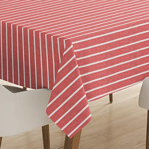Encasa XO Baumwoll Rechteckig Tischdecke | (140x180 cm) | Roma rote Streifen | Tischdecke für Dekoration
