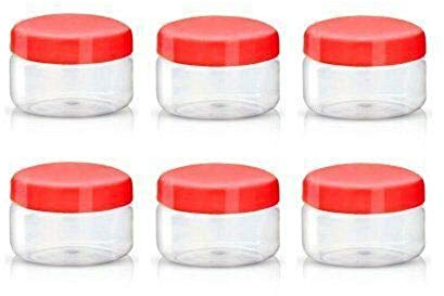 12 x Clear Plastic Screw Top Storage Containers with Red Lids 50 ml