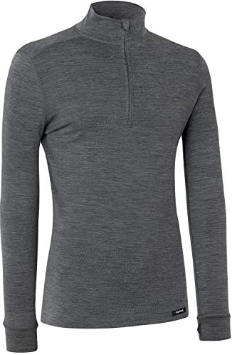 GripGrab Unisex – Erwachsene Merino Blend Half Zip Thermo Langarm Winter Fahrrad Unterhemd Unterwäsche, Schwarz, XS