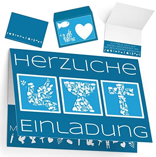 15er Set Einladungskarten Konfirmation Kommunion Taufe mit Umschlag SYMBOLE - edle Klappkarten für Jungen & Mädchen Einladung Karten von BREITENWERK