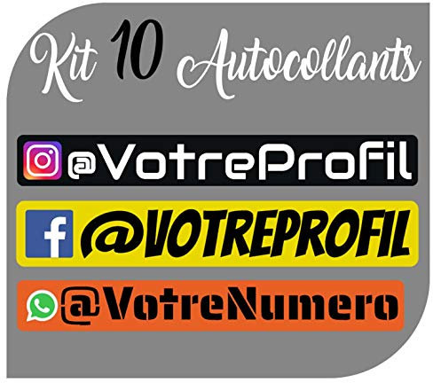 CrisPhy Kit x10 Autocollants en Vinyle avec Profil Instagram, Facebook, Whatsapp - Vélo, Casque, Pelle à Roue, Planches à roulettes, Voiture, Moto, etc. Kit de 10 Vinyle (Font Pack 1)