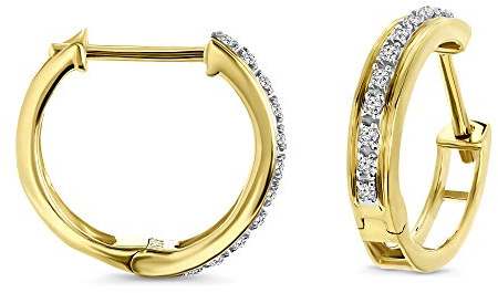 Miore Ohrringe für Damen, Kreolen mit Diamanten 0,07 Karat, Gelbgold 9 Karat / 375 Gold, Schmuck mit Brillanten, Gold, Diamant