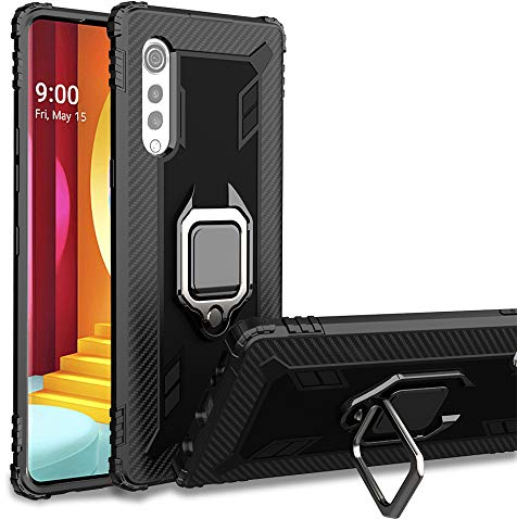 TANYO Hülle für LG Velvet (5G / 4G), Schutzhülle TPU Silikon Armor Handyhülle mit Ständer, Stoßfeste Silikonhülle mit Bumper, Schwarz