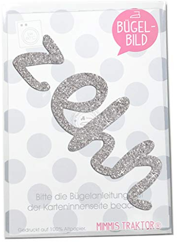 GLITZER Bügelbild Geburtstag! Schriftzug Aufbügler Applikationen Bügelsticker für Stoffe Textilien Kinder zum Aufbügeln Flicken, Farbe:Glitzer silber, Zahl:10