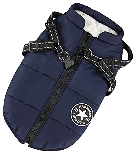 Giacche invernali per cani Antivento Impermeabili 2 in 1 Abbigliamento Cappotto termico per tempo freddo Pettorina con giacca invernale per cuccioli Giacca calda per cani invernale Blu XXL