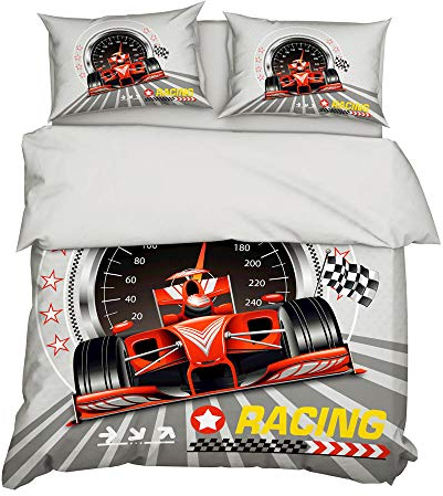 EWYTWD Bettbezug Bettwäsche Set Formel F1 3 Teilig 3D Digital Print Wendebettwäsche Weiche Angenehme Mikrofaser Bettbezüge-1 Bettbezug 220x240cm+2 Kissenbezüge