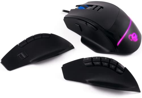 Deep Gaming ProSwap Modulare USB-Maus mit 3 austauschbaren Seitenteilen (3, 5 und 10 Tasten), RGB-Licht, optischer Sensor Pixart 3325, 500FPS, 100IPS, 1000 Hz, Euro-Schalter, dimmbares Gewicht