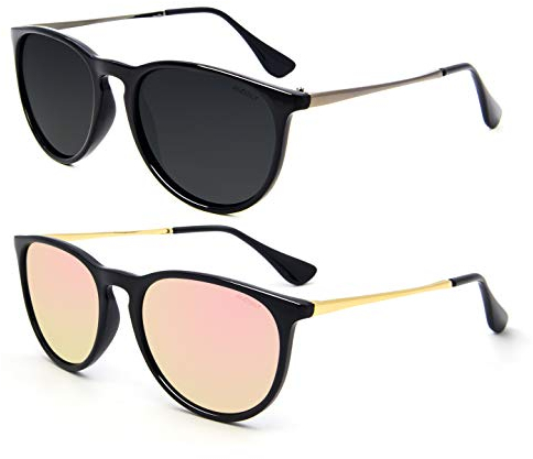 ANDOILT Vintage Polarisierte Sonnenbrille für Damen Herren UV Schutz Retro Runde Verspiegelte Gläser Schwarz Grau Schwarz Rosa
