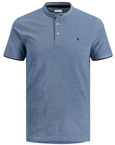 JACK & JONES Herren Polo T-Shirt Pique Hemd Kurzarm Basic Oberteil Cotton Logostickerei JJEPAULOS, Farben:Blau, Größe:XL