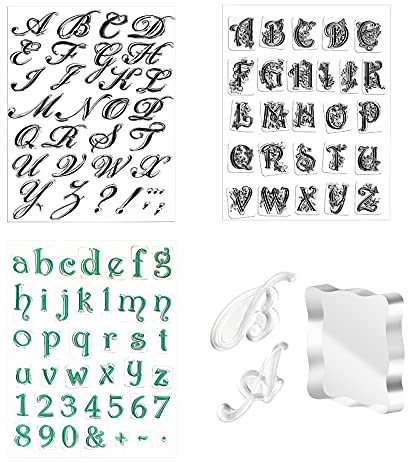 SAVITA 4 Moldes para Tartas Alfabeto para Hornear Sellos de Letras y Números de Galletas Transparentes Cortadores Letras Fondant para Hacer Tartas Galletas Chocolate (Fuentes Clásicas)