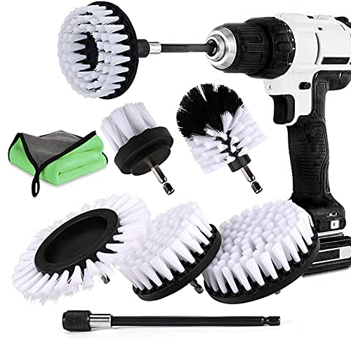 Bürstenaufsatz Bohrmaschine Set 8 Stück, Bürste für Akkuschrauber Akkubohrmaschine Befestigung Reinigungsbürste Bohrerbürsten für Auto Felgen Küche Badwanne Fliesen Bodenbelag-Weiß