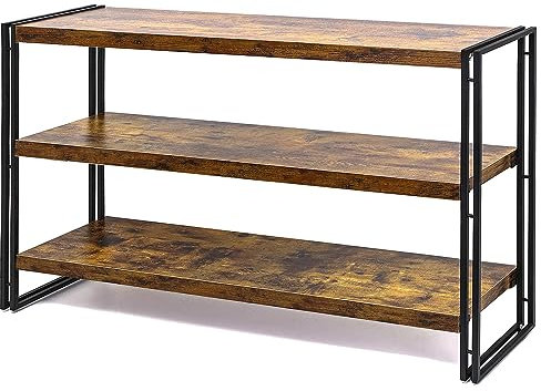 HCHQHS 3-Tier Rustic Wood and Metal Industrial Bookcase - 40in, for Home Office, Bedroom, Kitchen, Bathroom