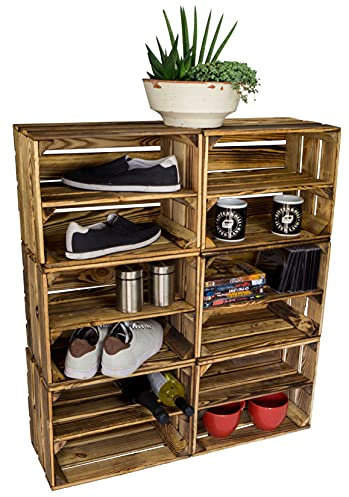 geflammtes Schuhregal Bella Mini für Kinder mit Zwischenbrett 40 x 30 x 25 cm/Apfelkisten Weinkisten Holzkisten aus dem Alten Land (6 x Schuhregal Mini für Kinder)