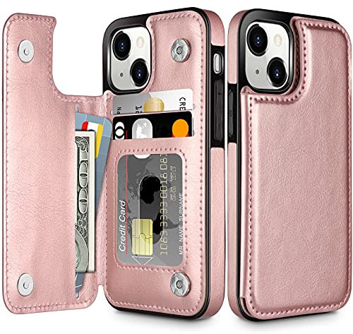 Coolden Compatible with iPhone 13 Mini Case Wallet Case Shockproof Case with Card Holder Slot Flip Folio PU Leather Magnetic Closure Protective Case Cover for iPhone 13 Mini Phone Case (Rose Gold)