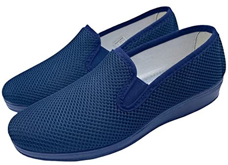 Sevilla - Zapatillas de Casa Mujer Verano - Cómodas y Respirables - Zapatos Rejilla Cuña Punta Cerrada Multicolor - Suela Caucho - Tallas 35-41 - Hecho EN ESPAÑA (Marino, Numeric_36)