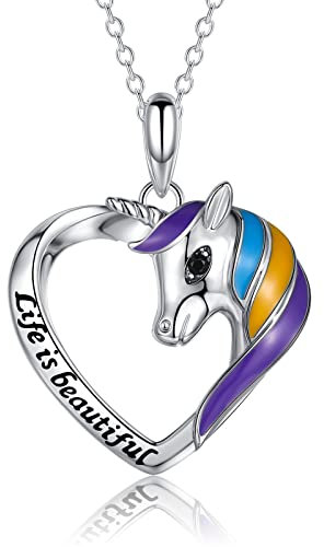 USEEDOVIA Mädchen Kette mit Einhorn Anhänger Herz Halskette Damen Silber 925 Weißgold| Mädchen Silberkette Herz Schmuck Geschenke zum Schulanfang für Mädchen Tochter Geburstag mit Geschenkbox