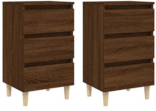 vidaXL 2X Nachttisch mit Massivholz-Beinen Nachtschrank Nachtkonsole Nachtkommode Schlafzimmer Schrank Kommode Braun Eichen-Optik 40x35x69cm
