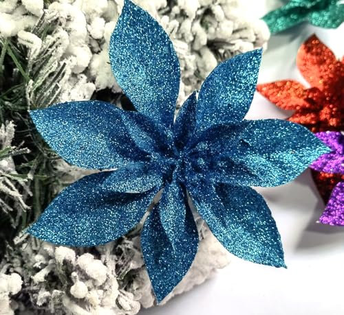 YYCRAFT Glitzer-Weihnachtsstern, 15,2 cm, für Weihnachtsbaumschmuck, Weihnachtsdekoration (12 Stück, Türkis)