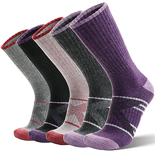 ANTSANG Merino Wandersocken Outdoor Wollsocken Warme Wolle Socken Dicke Trekking Arbeitssocken Atmungsaktiv Thermosocken Geschenke Wintersocken für Herren Damen(36-42, Lila/Rosa/Schwarz Lila)