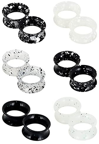 Longbeauty 12er Set Schwarz Weiß Silikon Ohr Tunnel Set mit Punkten Ohr Piercing Schmuck 16mm
