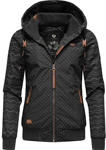 Ragwear Damen warme wasserdichte Winterjacke mit Kapuze Nuggie Zig Zag Intl. Black22 Gr. XL