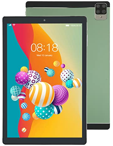 PUSOKEI Tablet 10,1 Zoll, für Android 12 Tablet, HD-Touchscreen-Tablets CPU MT6592 RAM 6 GB 128 GB, Dual-Kamera Vorne 200 W Hinten 500 W 8800 MAh Anruftablett 5 G WiFi Bluetooth, Grün(EU-Stecker)
