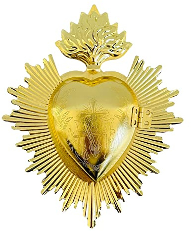 ESNOY Heiliges Herz, goldfarbenes Metall, Milagro-Herz, Wanddekoration, mexikanisches Zuhause, eklektische Dekoration, Herzbox, katholisches Geschenk für Weihnachten, goldene Akzent-Dekoration,