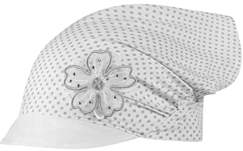 Kopftuch Mütze Schirmmütze Mädchen Sommer Baumwolle Punkte Blume, Größe: 44/46, Farbe: Weiß-Grau