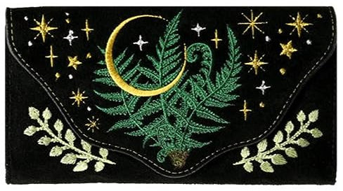 Restyle Kräuter Geldbörse Farn Stickerei Halbmond Gotisch Wildleder