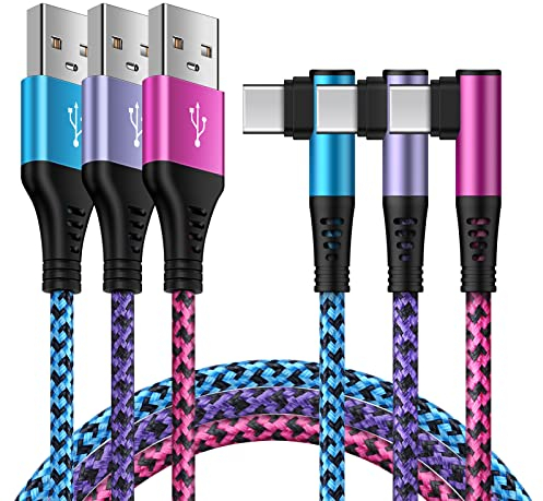 Vedfoad USB C Samsung Charger Cable [3Pack 1.8M] Right Angle Type Fast Charging Nylon Phone Lead S23 A13 A14 A54 A32 S22 S21 S20 S10 S9 Note 20/8/9/10, Huawei, Oneplus