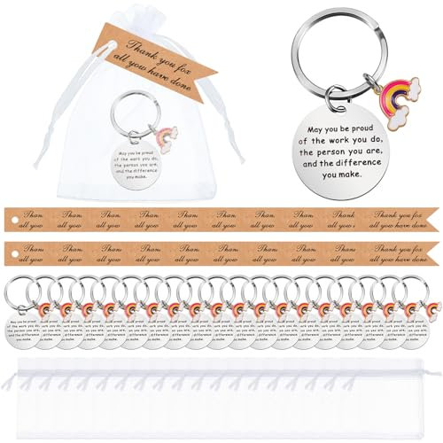 Otuuz 60 Stück Mitarbeiter Dankeschön Geschenke Inspirierend Regenbogen Schlüsselanhänger Weiße Organzabeutel Thank You Karten Freundschaft Danke Schlüsselanhänger Kollegen Abschiedsgeschenk