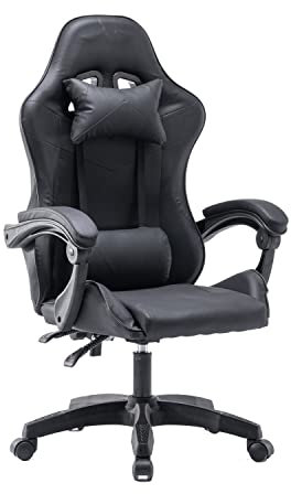 Panana Heavy Duty Gaming Reclining Racing Chair PU Leather Swivel PC Game Desk Chair (Black)