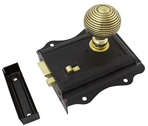 AB Hardware Black Brass Victorian Style Rim Latch Lock Aged Brass Beehive Door Knobs Pair