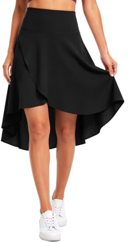 THE GYM PEOPLE Jupe-Short Femme Haute Taille avec Short Intérieur, Modèle Asymétrique à Poches et Ourlet à Volants pour Le Tennis Golf, Noir, XL